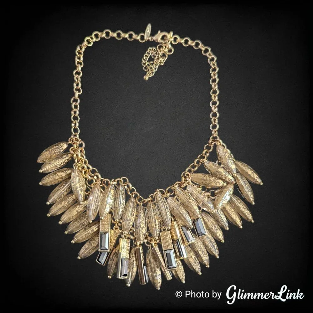 NY & Co Statement Necklace – Gold Speckled Beads & Hematite Rhinestones